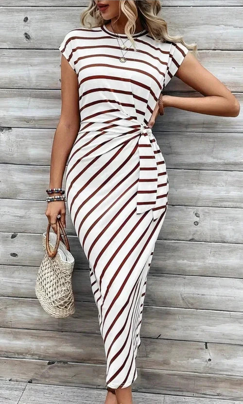 Knot-Detail Striped Dress